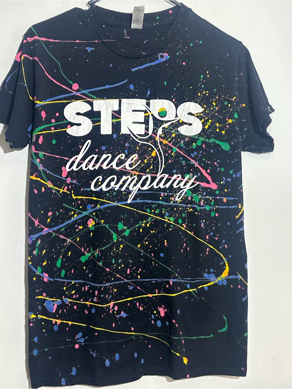 Gildan Black Tee with Neon Paint Splatter - STEPS Dance Company